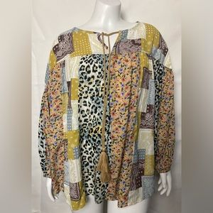 Gigio boutique style patchwork leopard, shabby chic, cottage core Size M blouse